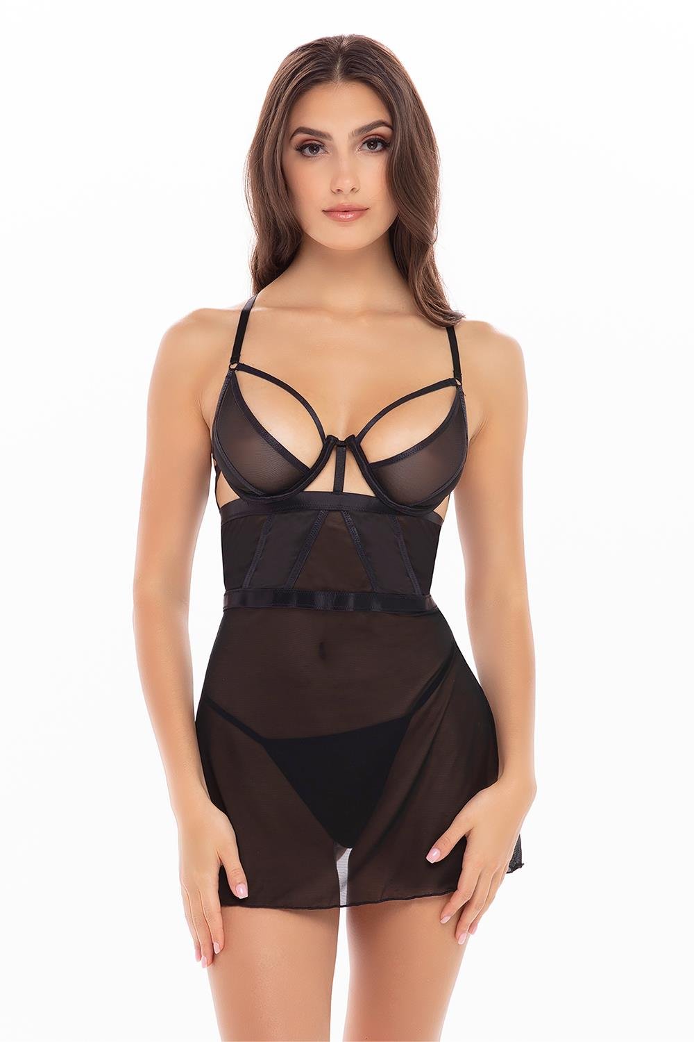 Prozirna spavaćica u crnoj boji Rene Rofe 7551013BLK